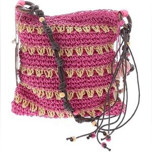 NWT Sun 'N' Sand Crochet Crossbody Bag in Pink with Bead Tag Attachments